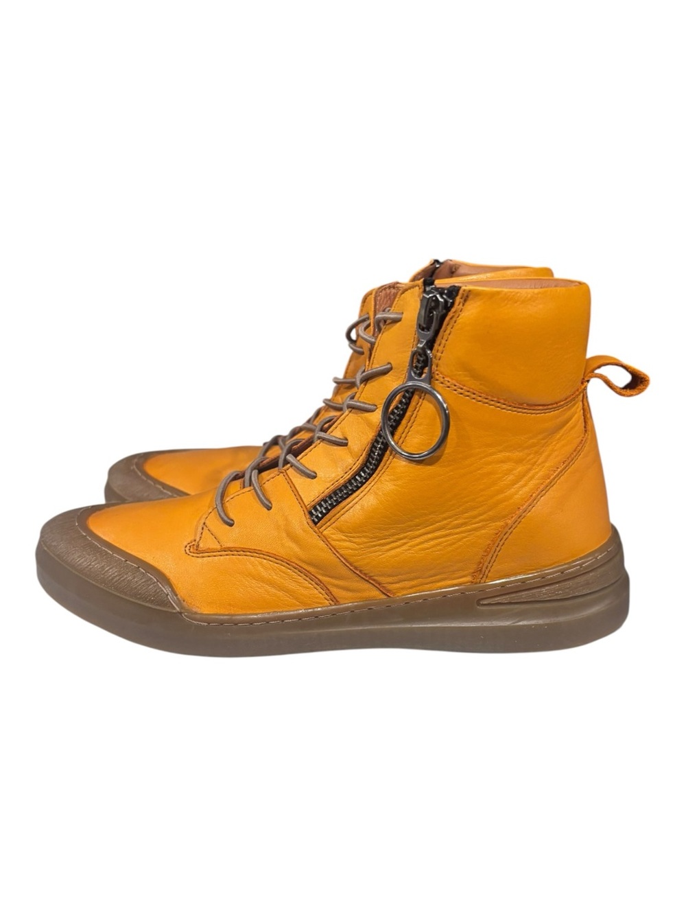 Sheridan Mia Alba Leather Ankle Boots Orange Side Zip Ring Toggle Moto Boho - Picture 2 of 8